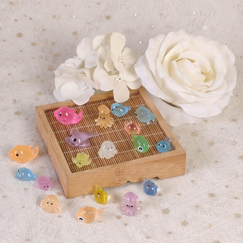 Tazimi 48 PCS Mini Resin Ocean Animal Figurines Glow in The Dark Miniature Figurines Aquarium Ornaments Charms for Garden Dollhouse Aquarium Home Birthday Party (Ocean) - Image 5